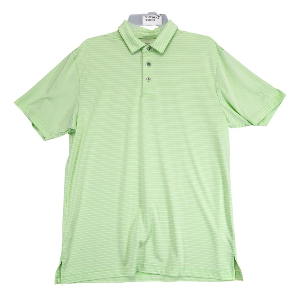 PGA Tour Mint Green Striped Polo Shirt Mens M Golf Sports Performance‎ Casual